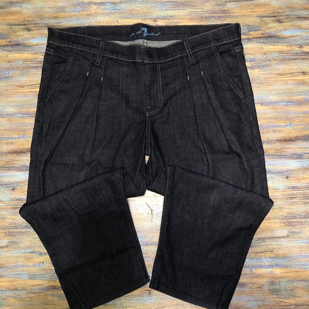 7 For All Mankind Denim Pleated Capri Dark Wash